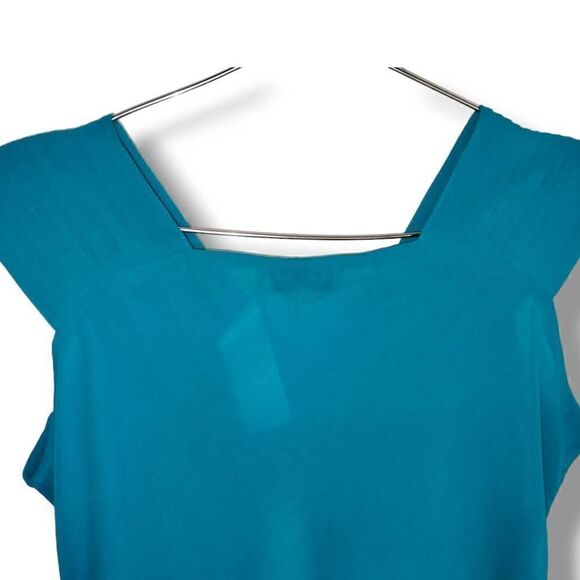 Mimi Singh Womens Dress‎ Sz Small Turquoise Silk Chiffon Beaded Asymmetrical Hem - Picture 9 of 11